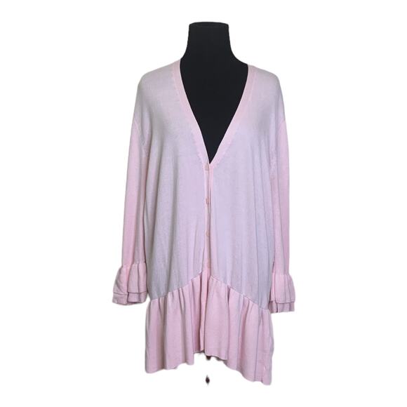 Lane Bryant Light pink ruffle sleeves hem  button up cardigan size 14/16 - Picture 10 of 11